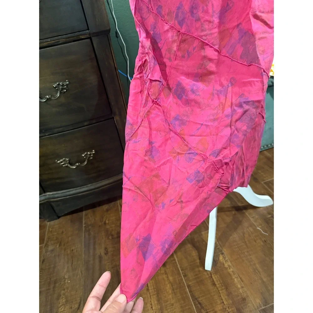 Click by Color Me Cotton Pink Purple Abstract Handkerchief Hem Midi Skirt Vintag